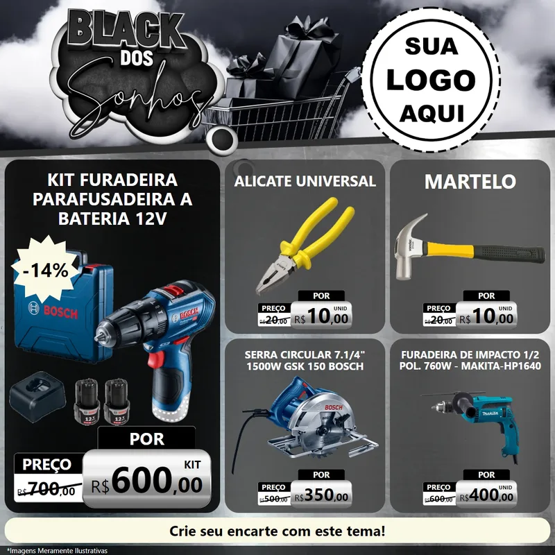 Modelo de Rede Social para Feed Facebook com o tema Black dos Sonhos para Maquinas e Ferramentas