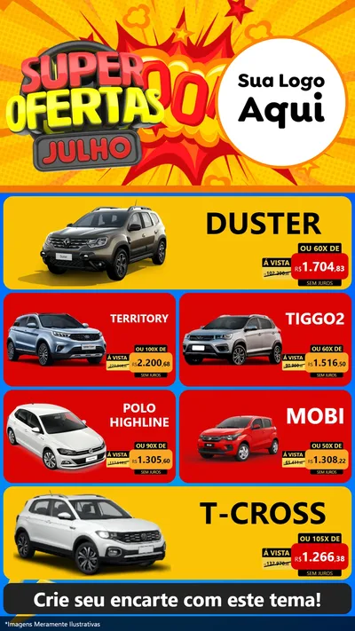 Modelo de TV para TV Vertical com o tema Super Ofertas Julho para Concessionaria de Carros