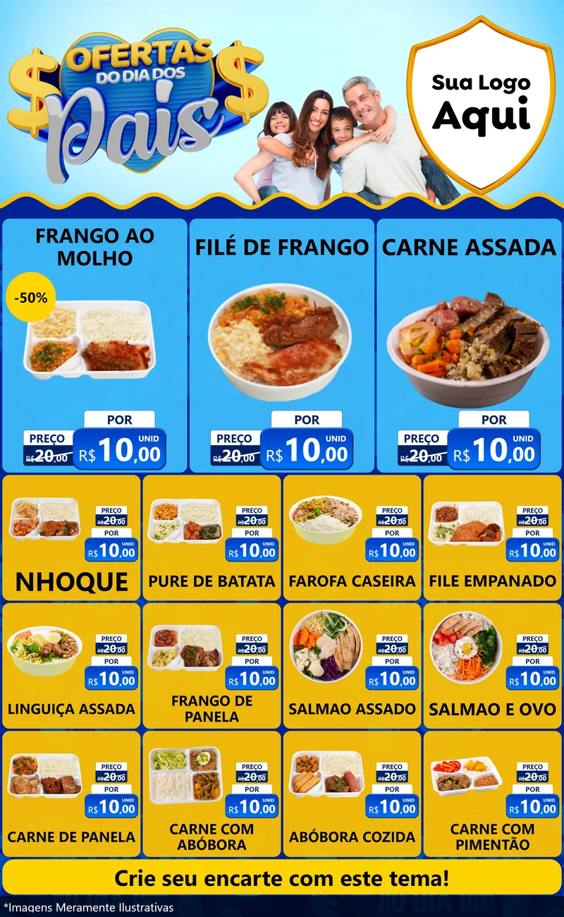 Modelo de Encarte para Encarte Grande com o tema Ofertas do Dia dos Pais para Restaurante