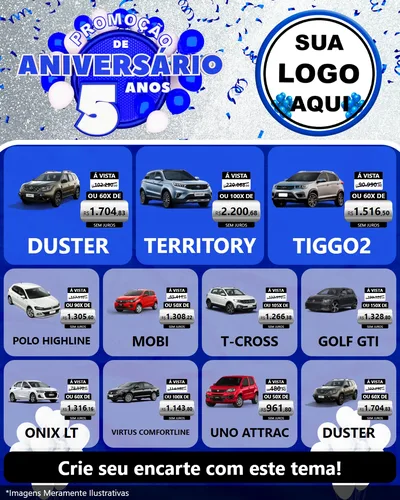 Modelo de Rede Social para Feed Instagram com o tema Promoção de Aniversário - 5 Anos para Concessionaria de Carros
