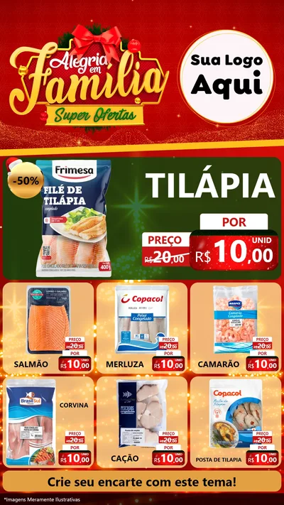 Modelo de Rede Social para Stories com o tema Alegria em Família Super Ofertas - Natal para Peixaria