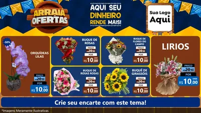 Modelo de TV para TV Horizontal com o tema Arraiá de Ofertas - Junina para Floricultura e jardim