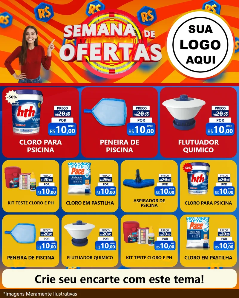 Modelo de Rede Social para Feed Instagram com o tema Semana de Ofertas para Produtos para Piscina