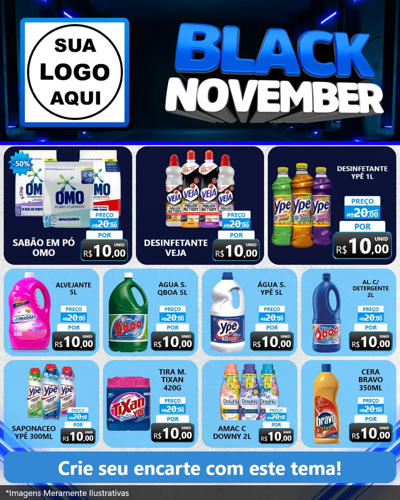 Modelo de Rede Social para Feed Instagram com o tema Black November para Produtos de Limpeza