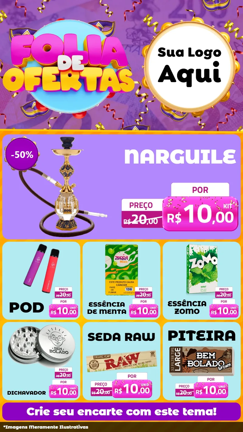 Modelo de Rede Social para Stories com o tema Folia de Ofertas para Tabacaria