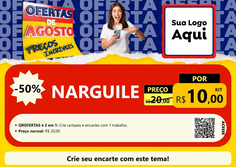 Modelo de Cartaz para Cartaz A4 Horizontal com o tema Ofertas de Agosto - Preços Incríveis para Tabacaria