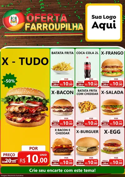 Modelo de Encarte para Encarte A4 Vertical com o tema Oferta Farroupilha para Hamburgueria