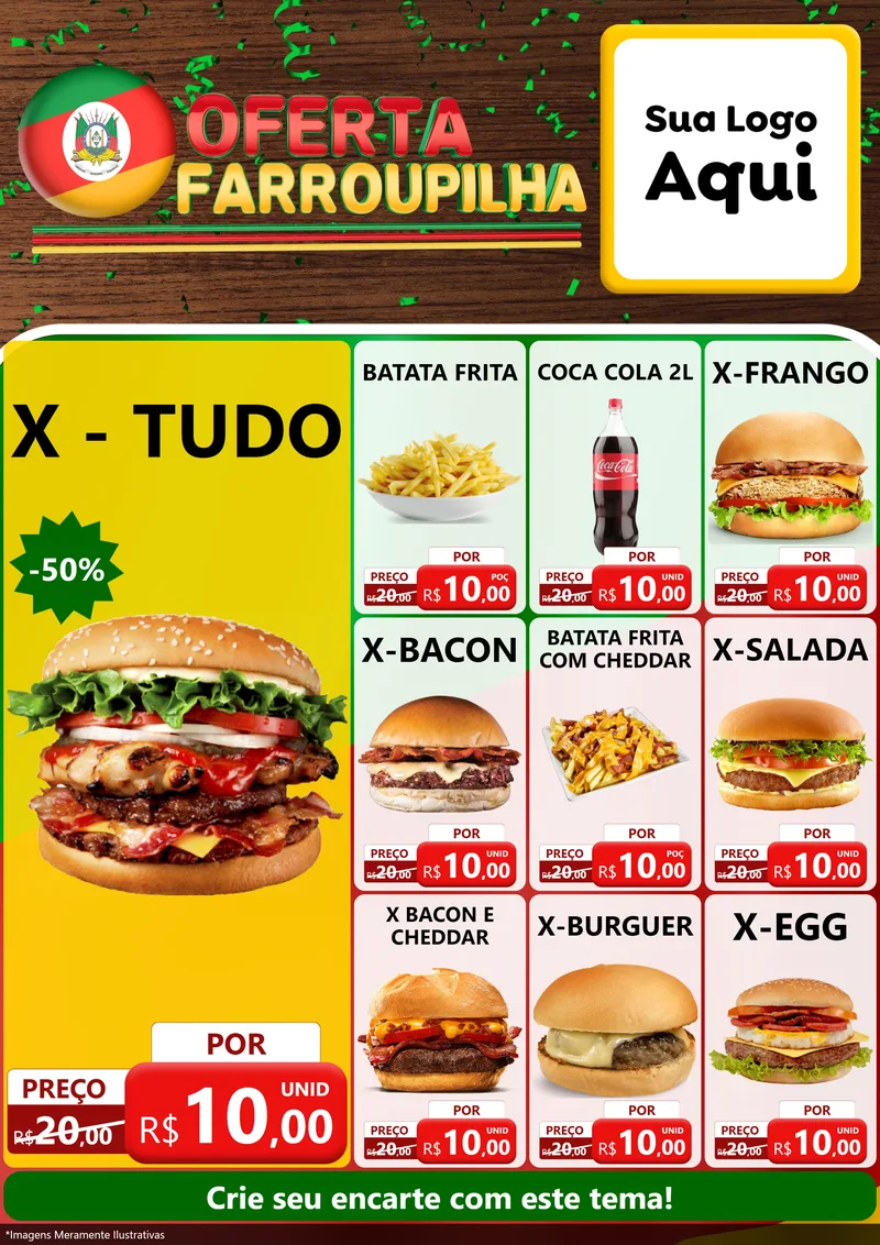 Modelo de Encarte para Encarte A4 Vertical com o tema Oferta Farroupilha para Hamburgueria