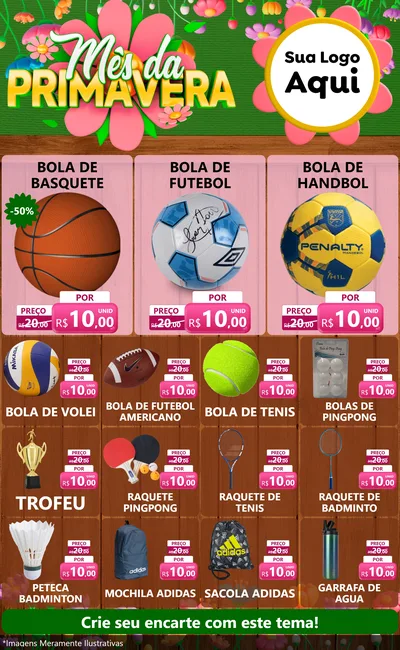 Modelo de Encarte para Encarte Grande com o tema Mês da Primavera para Artigos Esportivos