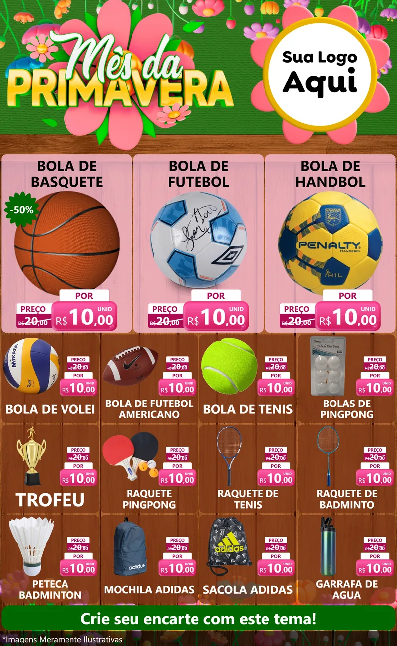 Modelo de Encarte para Encarte Grande com o tema Mês da Primavera para Artigos Esportivos