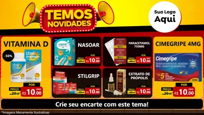 Modelo de TV para TV Horizontal com o tema Temos Novidades para Farmácia