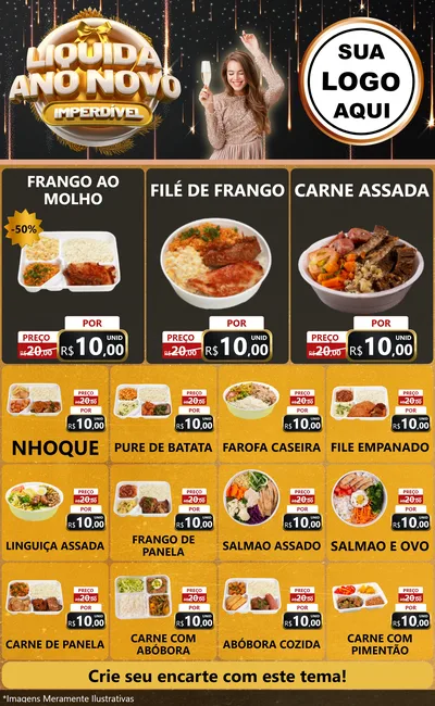 Modelo de Encarte para Encarte Grande com o tema Liquida Ano Novo Imperdível para Restaurante