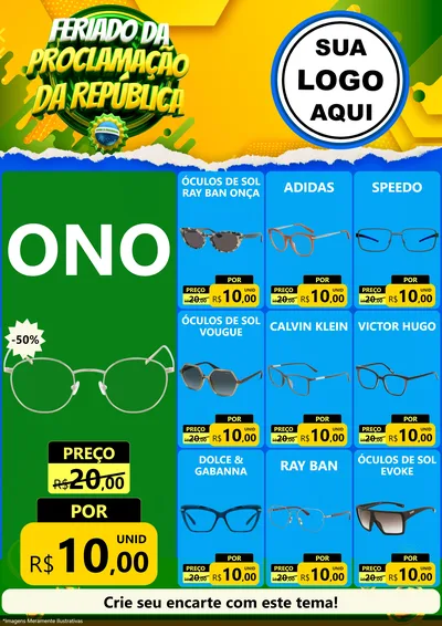 Modelo de Encarte para Encarte A4 Vertical com o tema Feriado da Proclamação da República para Óticas