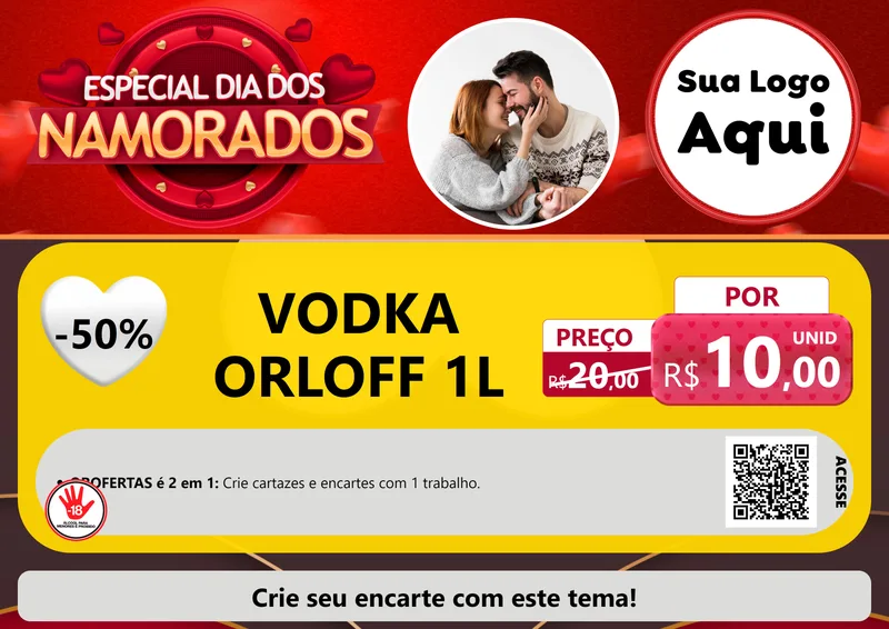 Modelo de Cartaz para Cartaz A4 Horizontal com o tema Especial Dia Dos Namorados para Distribuidora de bebidas