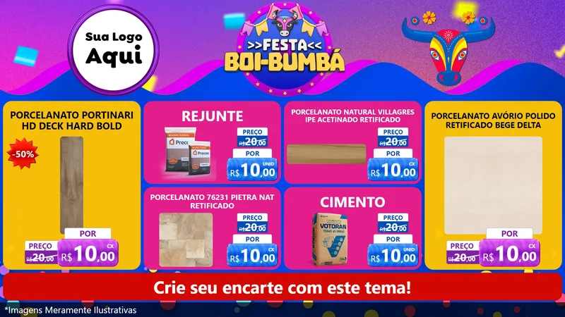 Modelo de TV para TV Horizontal com o tema Festa Boi-Bumbá para Pisos e revestimentos