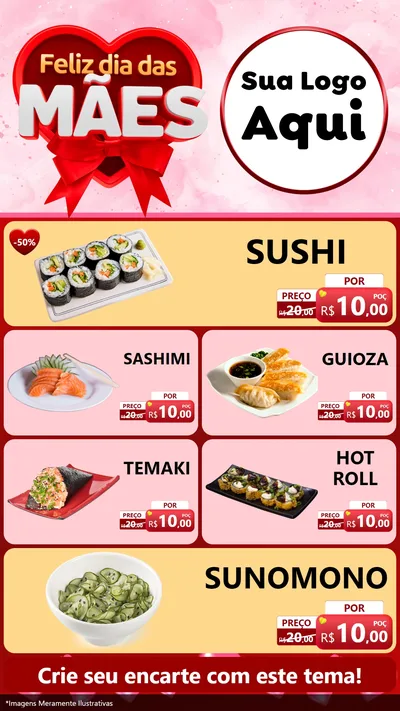 Modelo de TV para TV Vertical com o tema Feliz Dia Das Mães para Comida japonesa