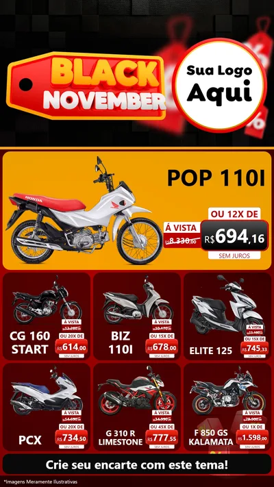 Modelo de Rede Social para Stories com o tema Black November para Concessionaria de Motos