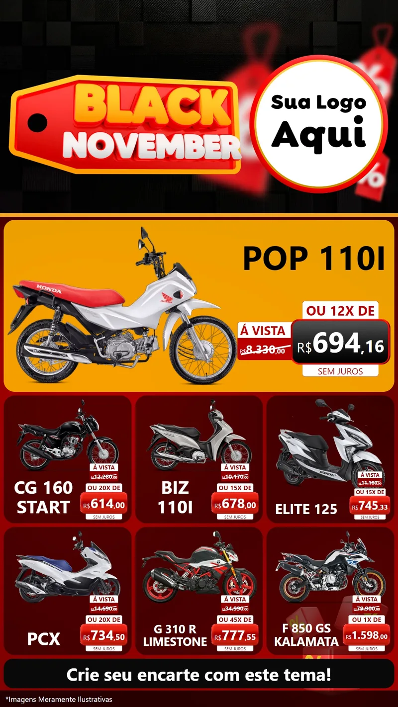 Modelo de Rede Social para Stories com o tema Black November para Concessionaria de Motos