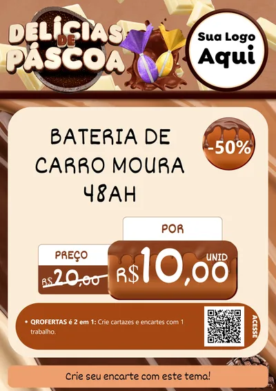 Modelo de Cartaz para Cartaz A4 Vertical com o tema Delícias de Páscoa para Baterias Elétricas