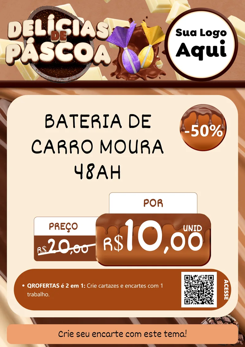 Modelo de Cartaz para Cartaz A4 Vertical com o tema Delícias de Páscoa para Baterias Elétricas