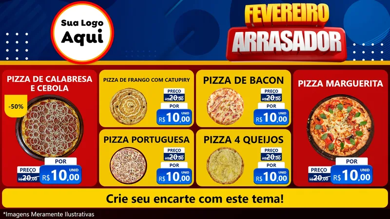 Modelo de TV para TV Horizontal com o tema Fevereiro Arrasador para Pizzaria