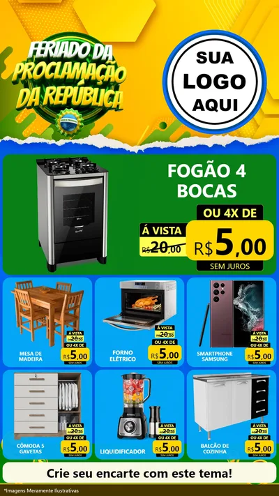 Modelo de Rede Social para Stories com o tema Feriado da Proclamação da República para Móveis e Eletro