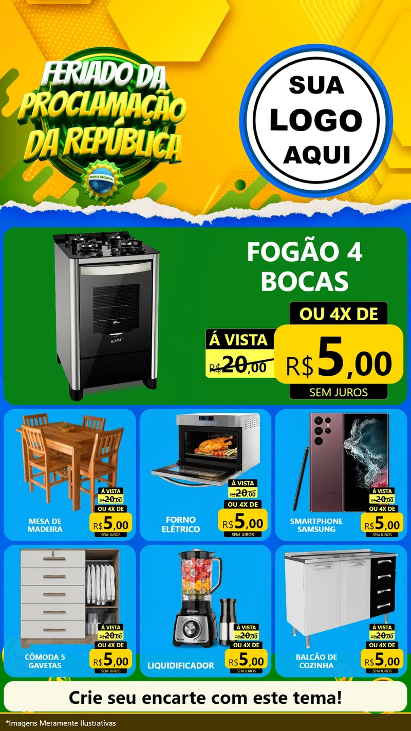 Modelo de Rede Social para Stories com o tema Feriado da Proclamação da República para Móveis e Eletro