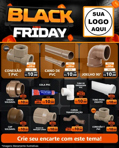 Modelo de Rede Social para Feed Instagram com o tema Black Friday para Tubos e conexões