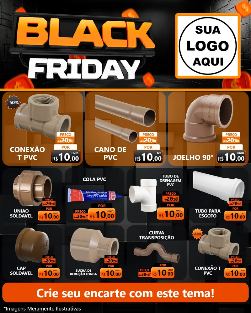 Modelo de Rede Social para Feed Instagram com o tema Black Friday para Tubos e conexões