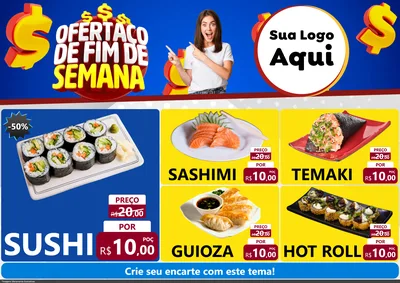 Modelo de Encarte para Encarte A4 Horizontal com o tema Ofertaço de Fim de Semana para Comida japonesa