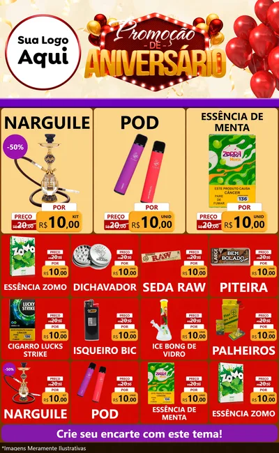 Modelo de Encarte para Encarte Grande com o tema Promoção de Aniversário para Tabacaria