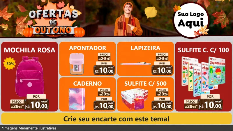 Modelo de TV para TV Horizontal com o tema Ofertas de Outono para Papelaria