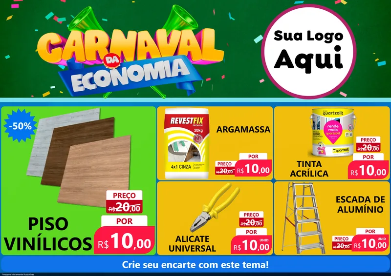 Modelo de Encarte para Encarte A4 Horizontal com o tema Carnaval da Economia para Material para Construção