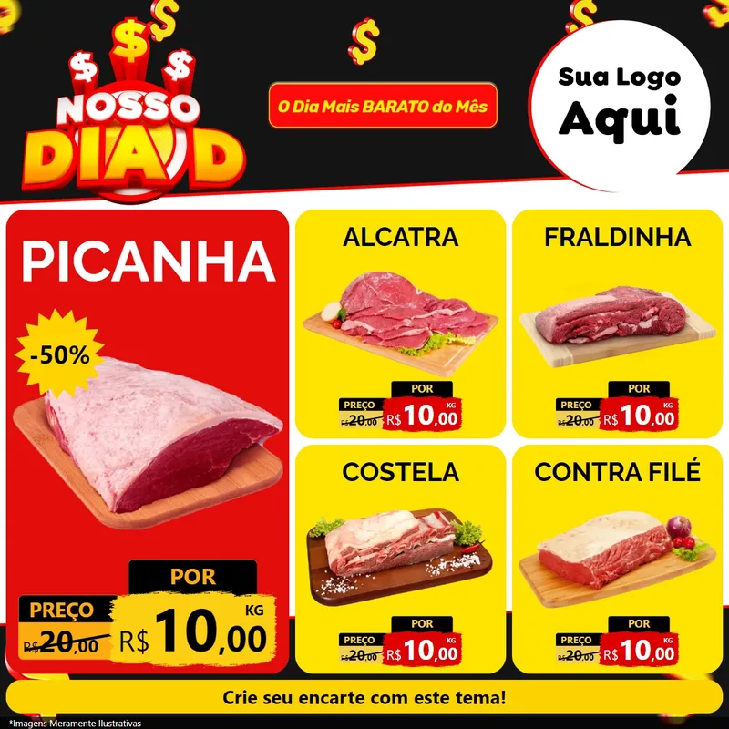 Modelo de Rede Social para Feed Facebook com o tema Nosso Dia D para Açougue