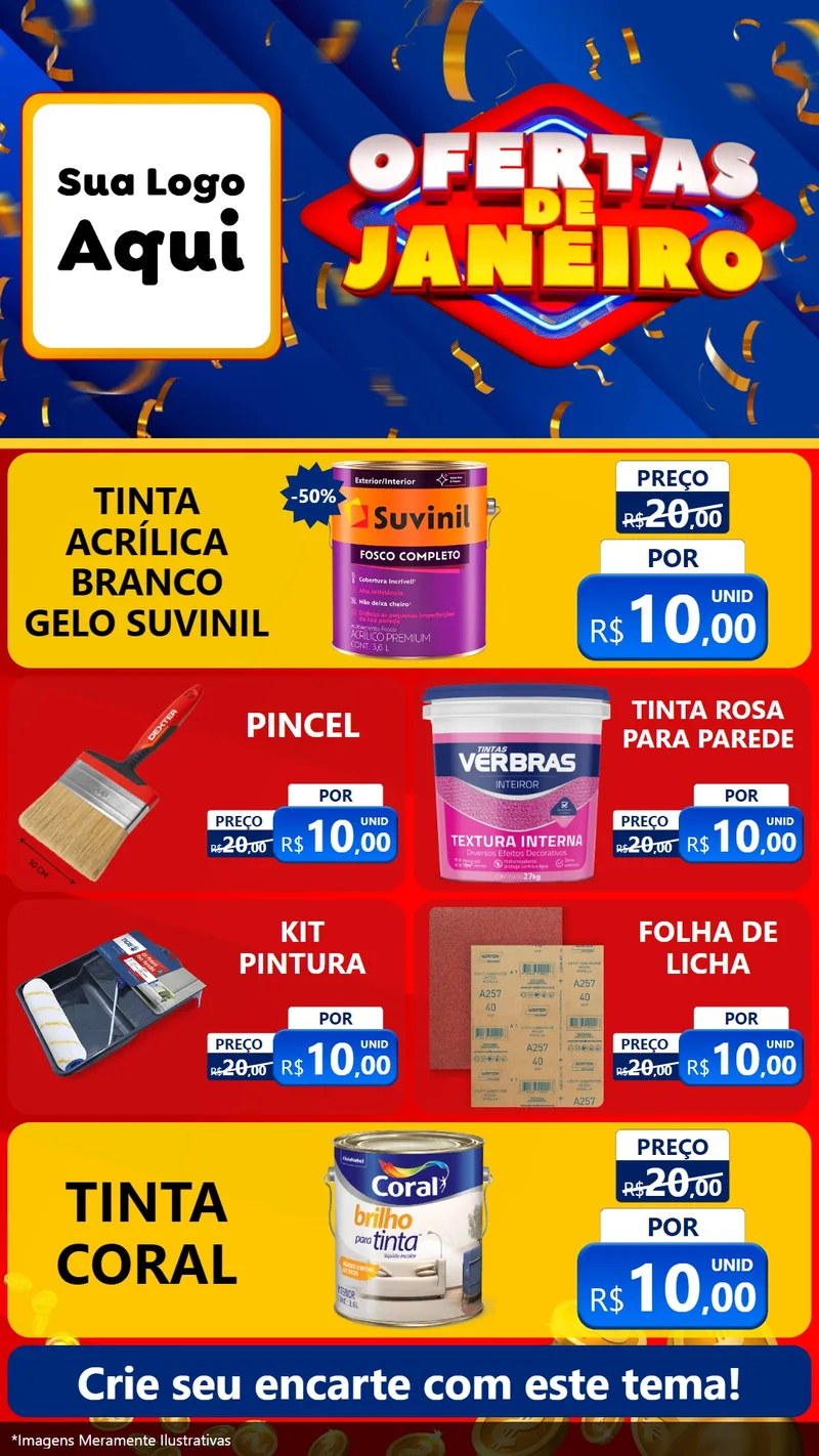 Modelo de TV para TV Vertical com o tema Ofertas de Janeiro para Tintas e Ferramentas