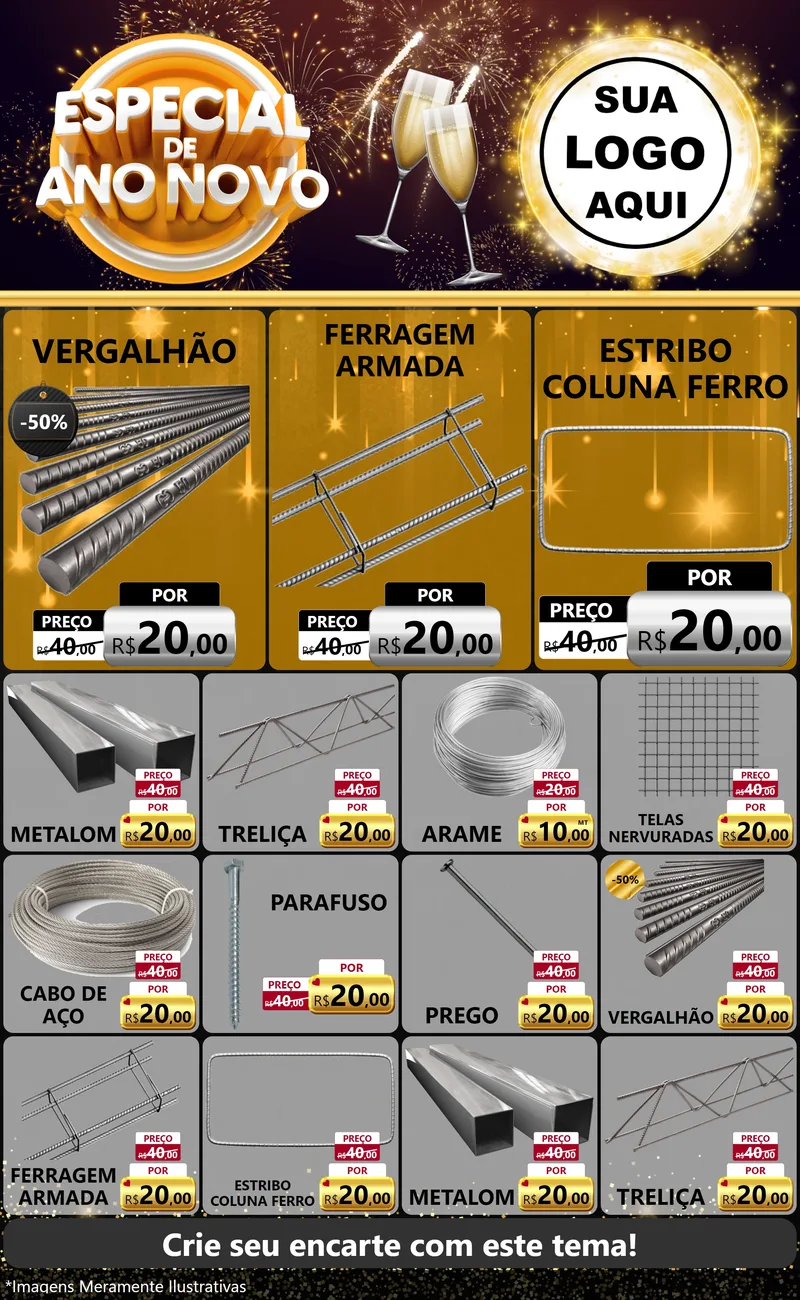 Modelo de Encarte para Encarte Grande com o tema Especial de Ano Novo para Ferragens