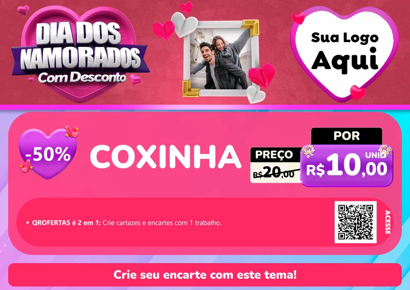 Modelo de Cartaz para Cartaz A4 Horizontal com o tema Dia Dos Namorados Com Desconto para Salgadaria
