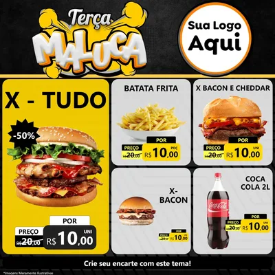 Modelo de Rede Social para Feed Facebook com o tema Terça Maluca para Hamburgueria