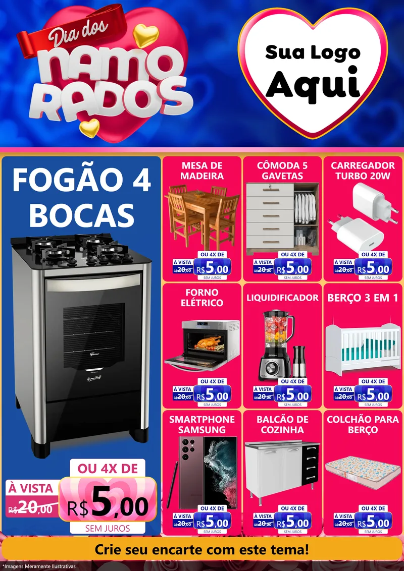 Modelo de Encarte para Encarte A4 Vertical com o tema Dia dos namorados para Móveis e Eletro