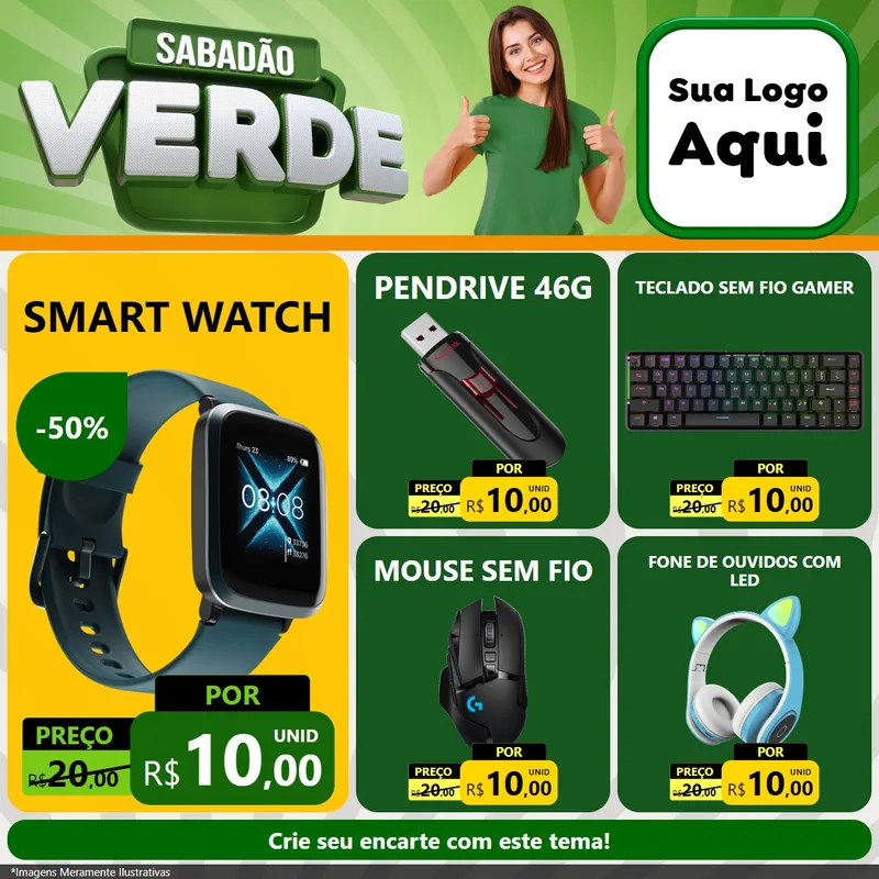Modelo de Rede Social para Feed Facebook com o tema Sabadão Verde para Informática