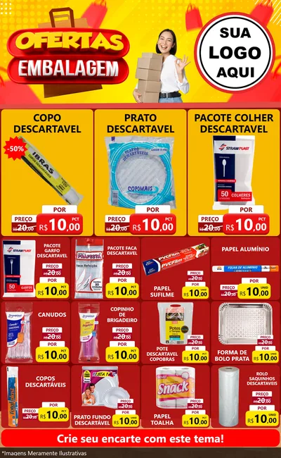 Modelo de Encarte para Encarte Grande com o tema Ofertas Embalagem para Embalagens