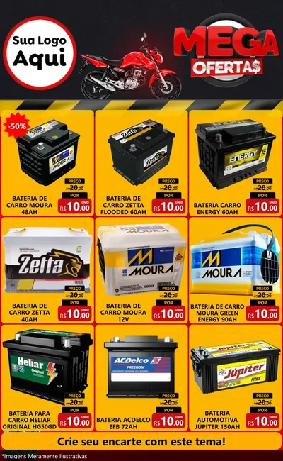 Modelo de Encarte para Encarte Grande com o tema Mega Ofertas - Motopeças para Baterias Elétricas