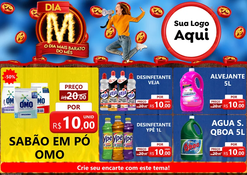 Modelo de Encarte para Encarte A4 Horizontal com o tema Dia M - O Dia Mais Barato Do Mês para Produtos de Limpeza