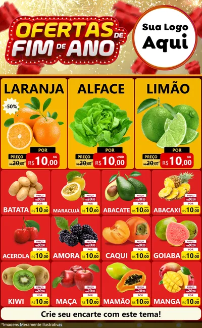 Modelo de Encarte para Encarte Grande com o tema Ofertas de Fim de Ano para Hortifrúti