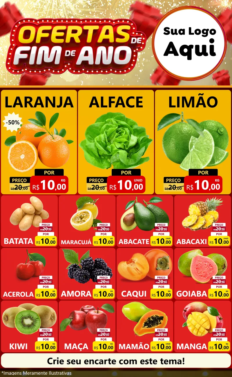 Modelo de Encarte para Encarte Grande com o tema Ofertas de Fim de Ano para Hortifrúti