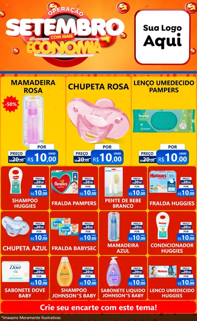 Modelo de Encarte para Encarte Grande com o tema Operação Setembro Com Muita Economia para Bebês