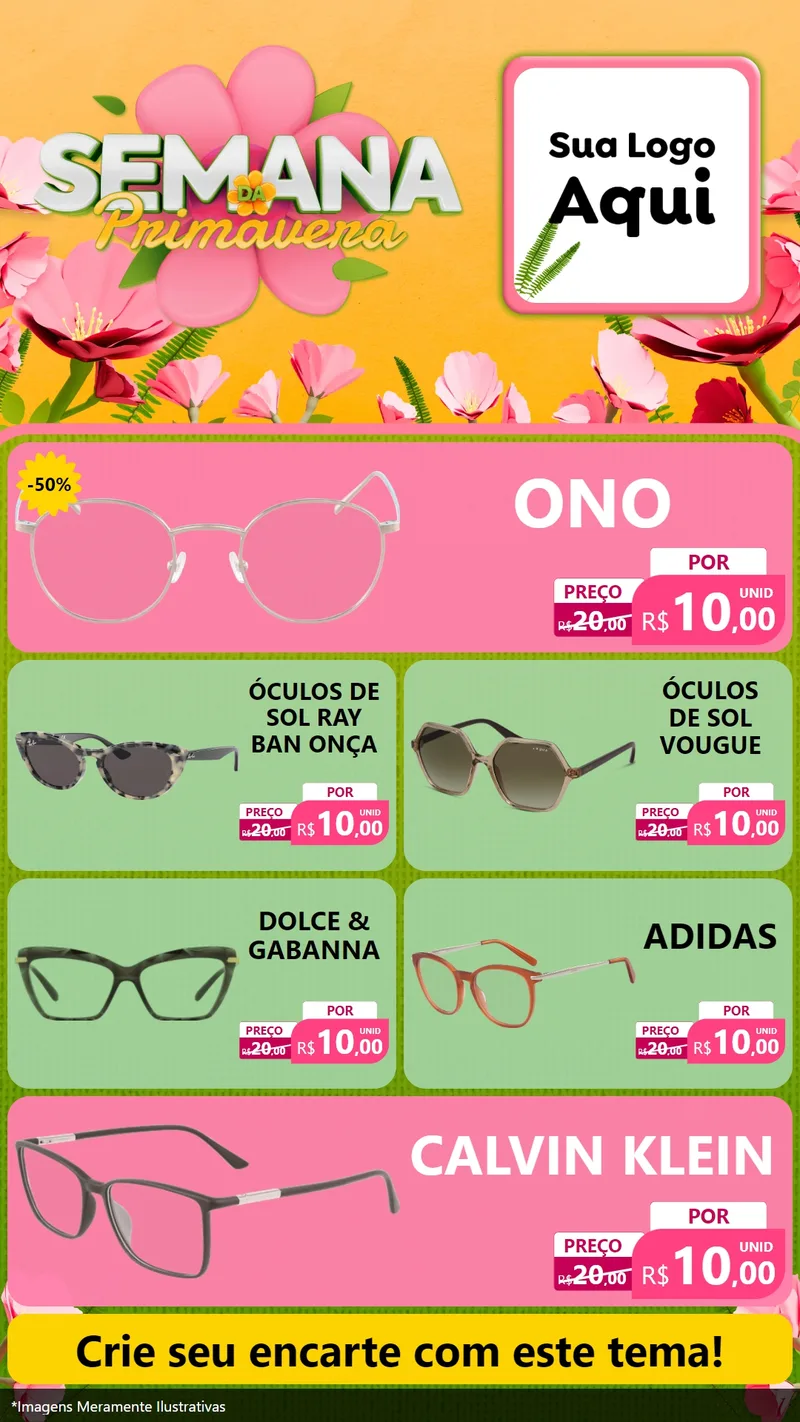 Modelo de TV para TV Vertical com o tema Semana da Primavera para Óticas
