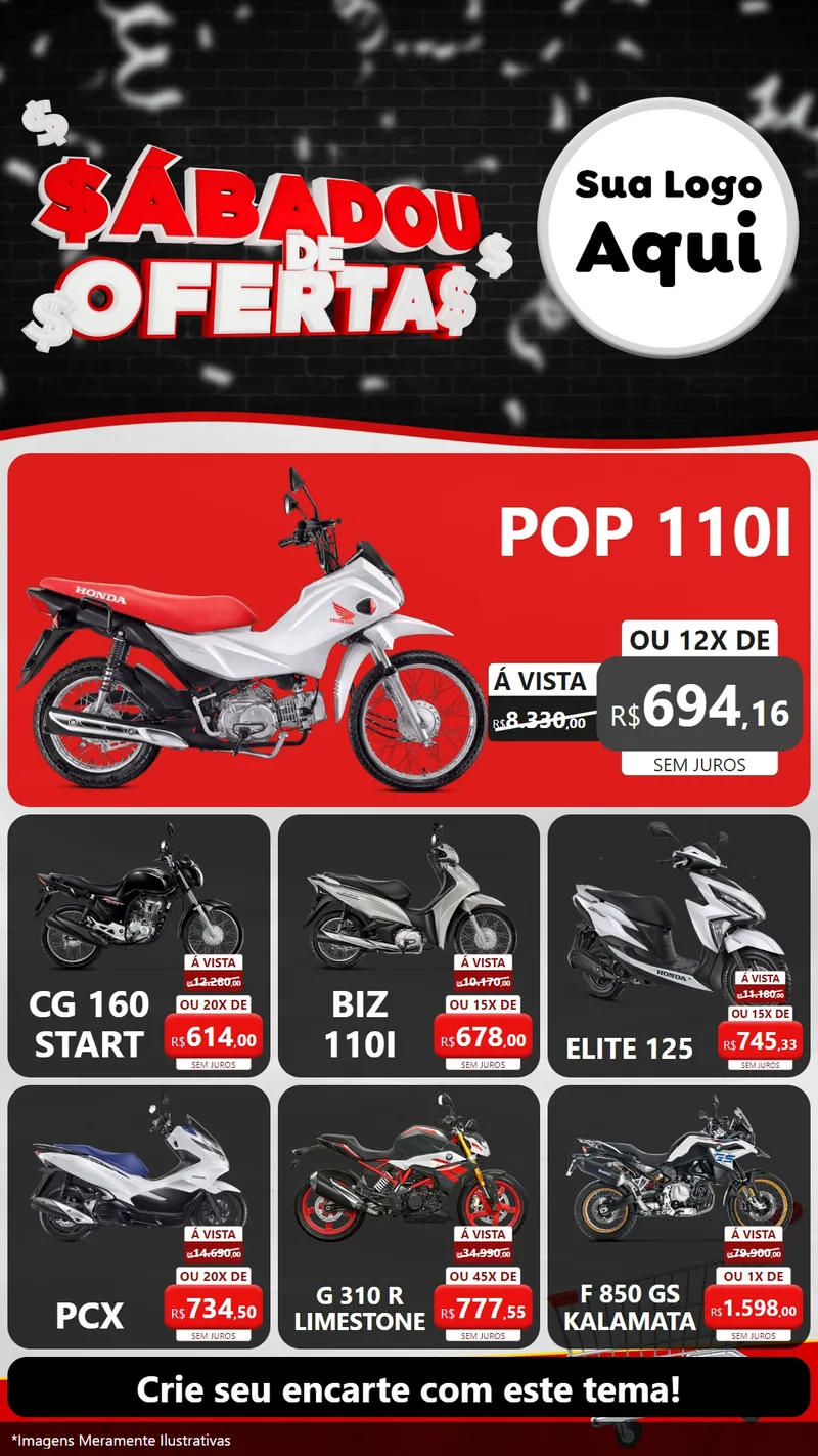 Modelo de Rede Social para Stories com o tema Sabadou de Ofertas para Concessionaria de Motos