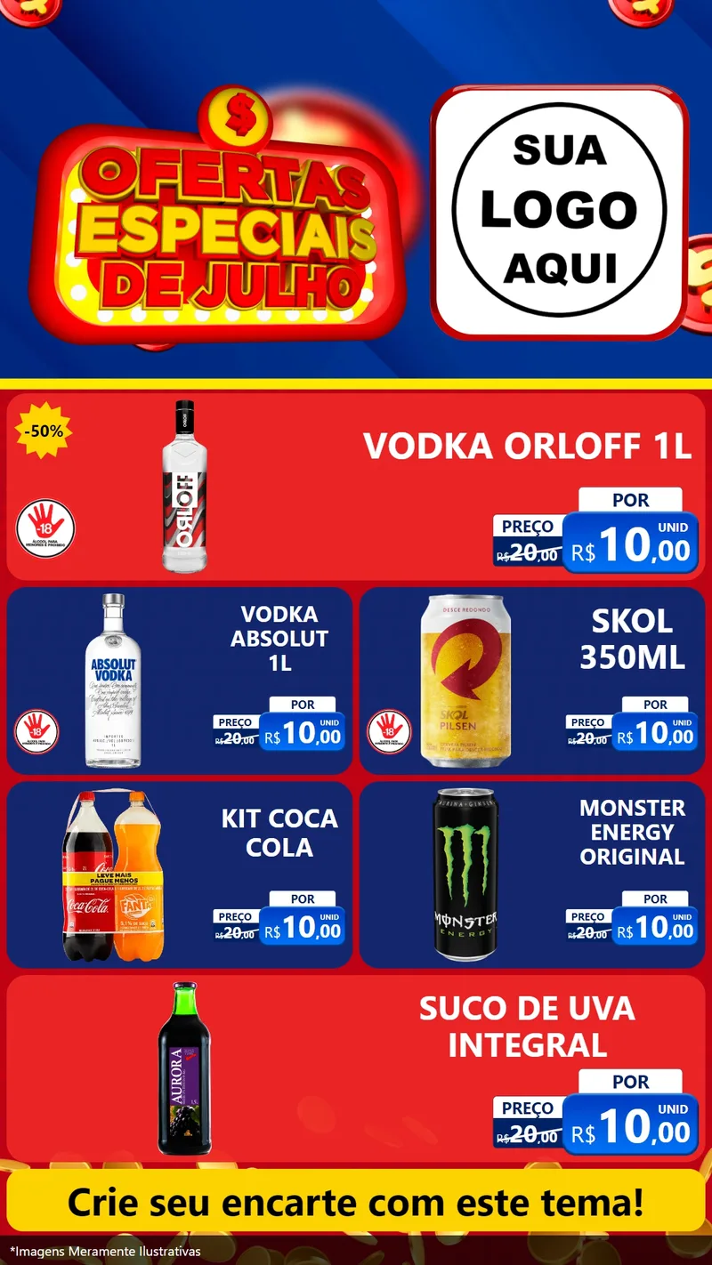 Modelo de TV para TV Vertical com o tema Ofertas Especiais de Julho para Distribuidora de bebidas