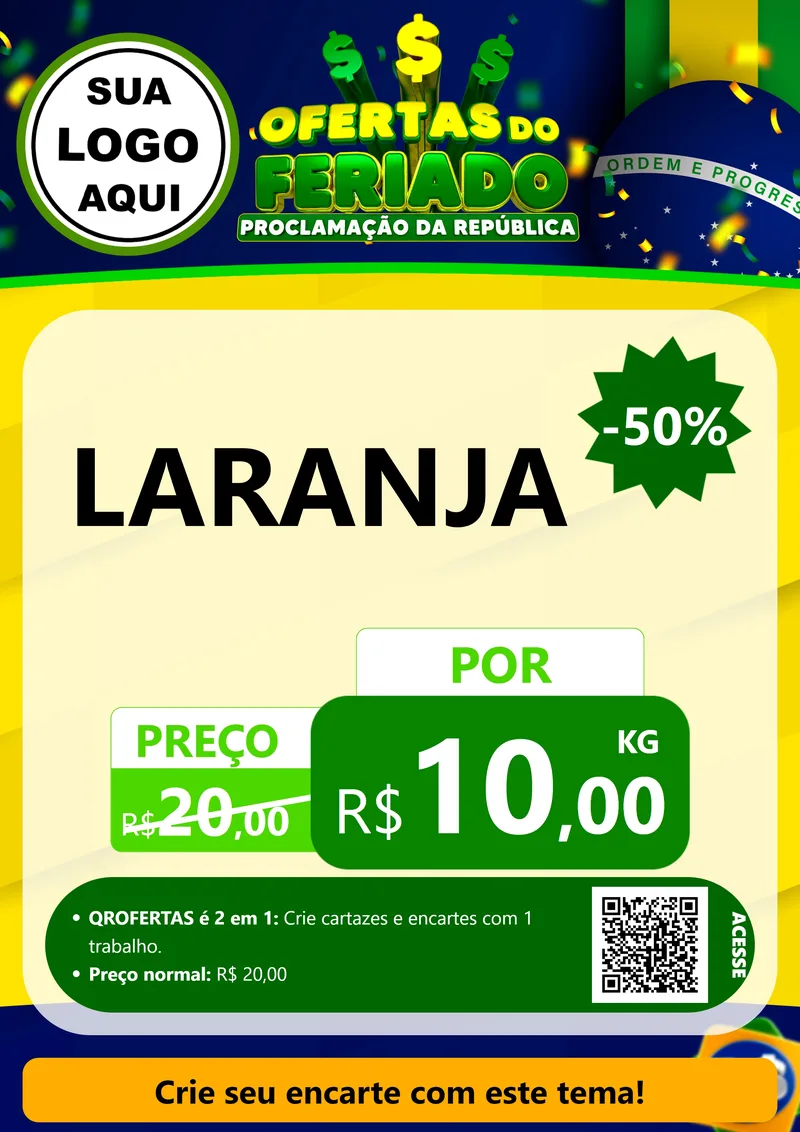 Modelo de Cartaz para Cartaz A4 Vertical com o tema Ofertas do Feriado - Proclamação da República para Hortifrúti